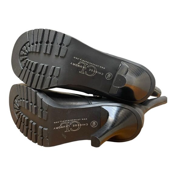 Chinese Laundry 3.5 Heeled Boots Oracle Leather Black Zip Mid Calf Combat Sz 7.5 - Picture 4 of 8